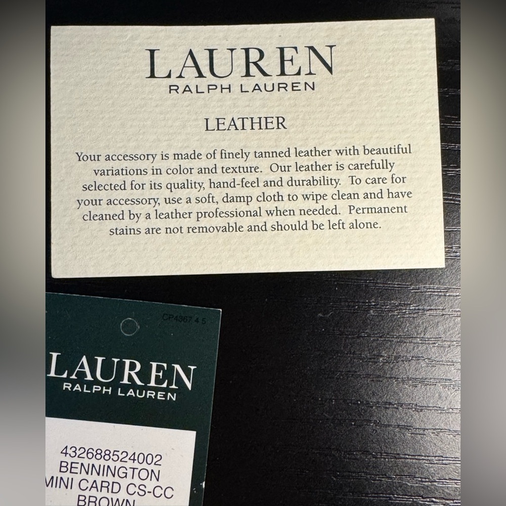 Lauren Ralph Lauren Bennington Mini Card Case Brown Leather NWT - Picture 9 of 10